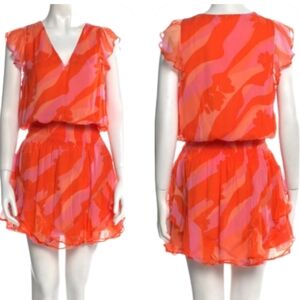 Ramy Brook Orange & Pink Printed Dress | Flowy Summer Mini | Size S